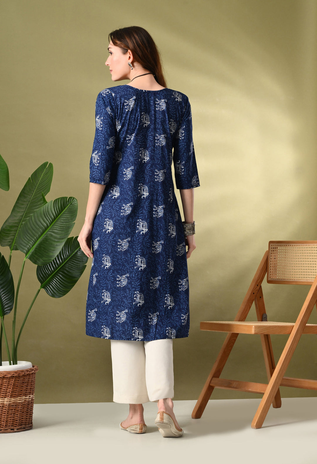 Blue Jaipuri Print Cotton Kurta