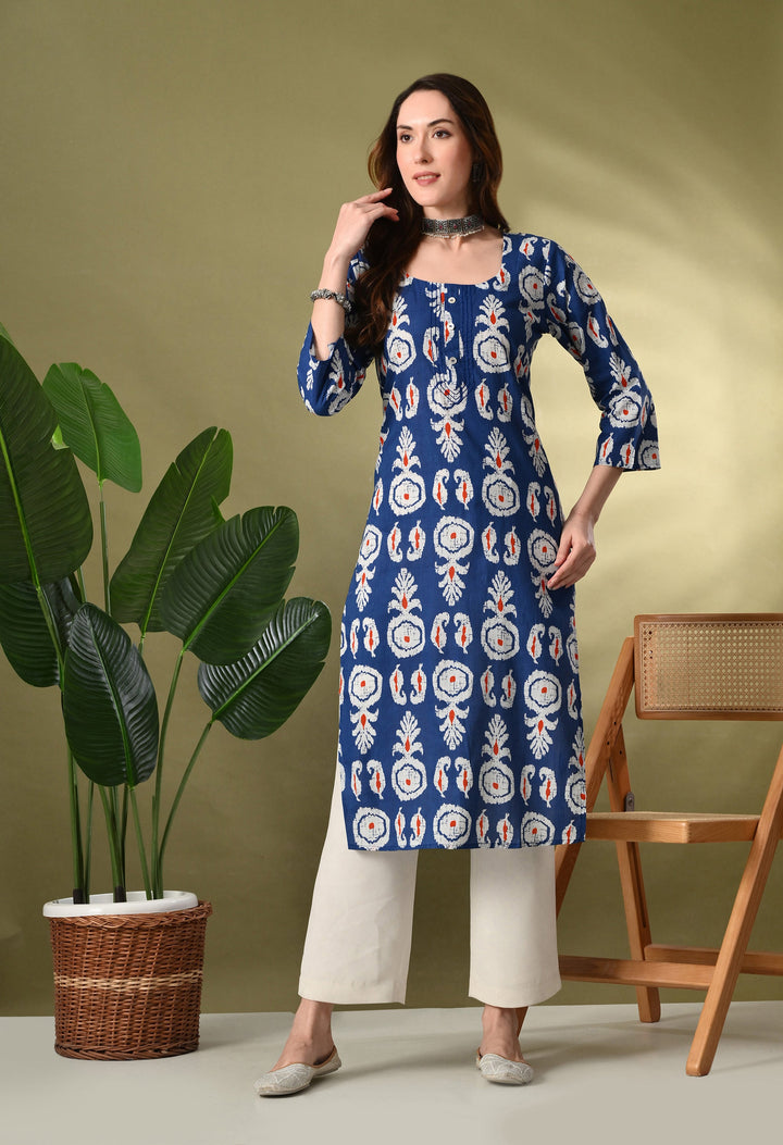 Blue Printed  Cotton Kurta