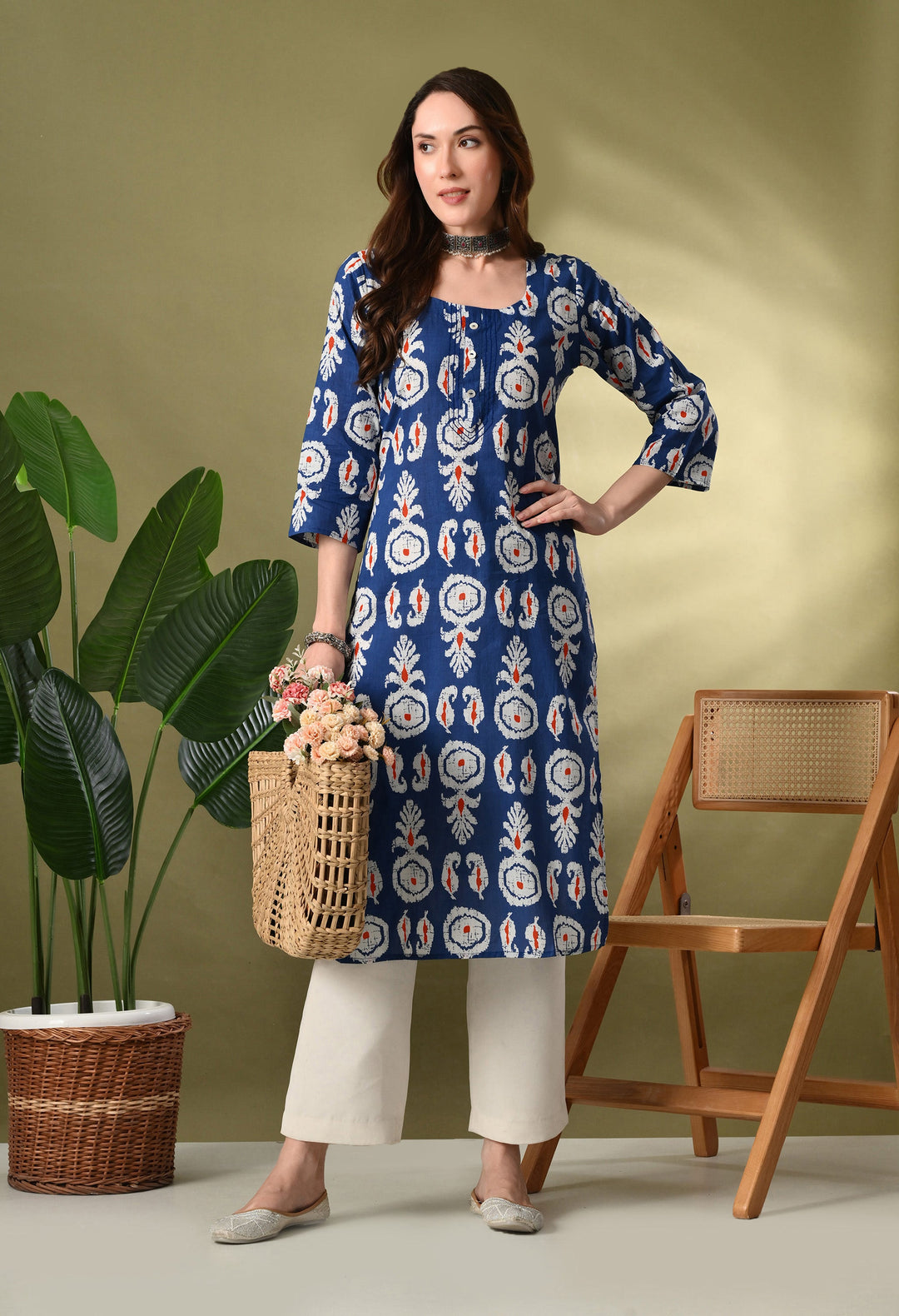Blue Printed  Cotton Kurta