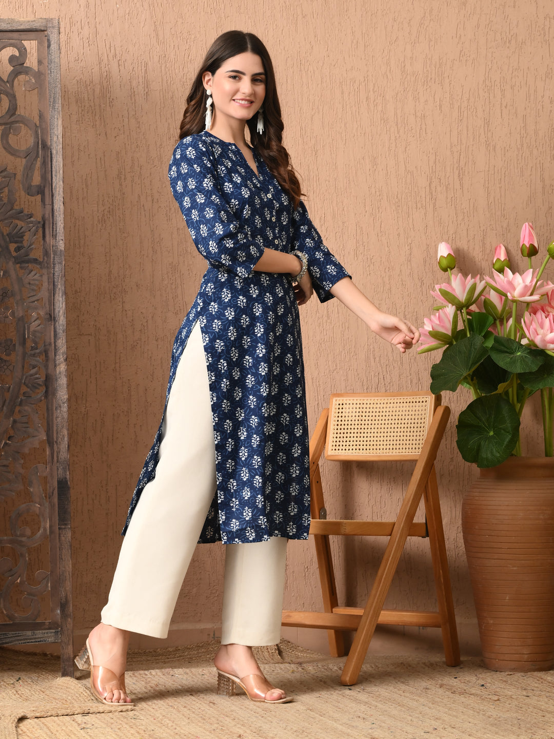 Indigo Blue Printed Cotton Kurta