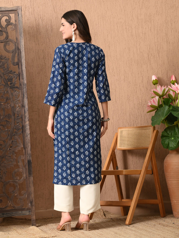 Indigo Blue Printed Cotton Kurta