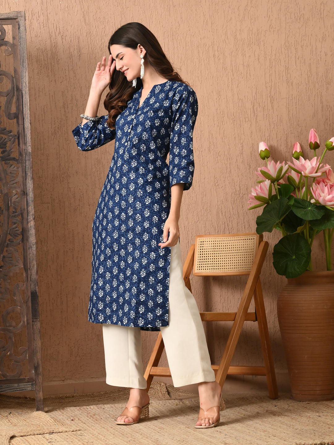 Indigo Blue Printed Cotton Kurta