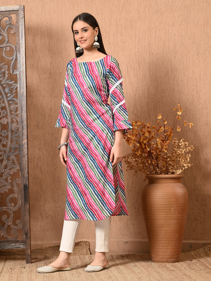 Leheria Printed Round Neck Cotton Kurta