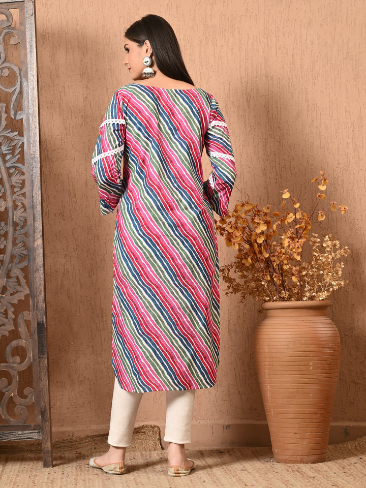 Leheria Printed Round Neck Cotton Kurta
