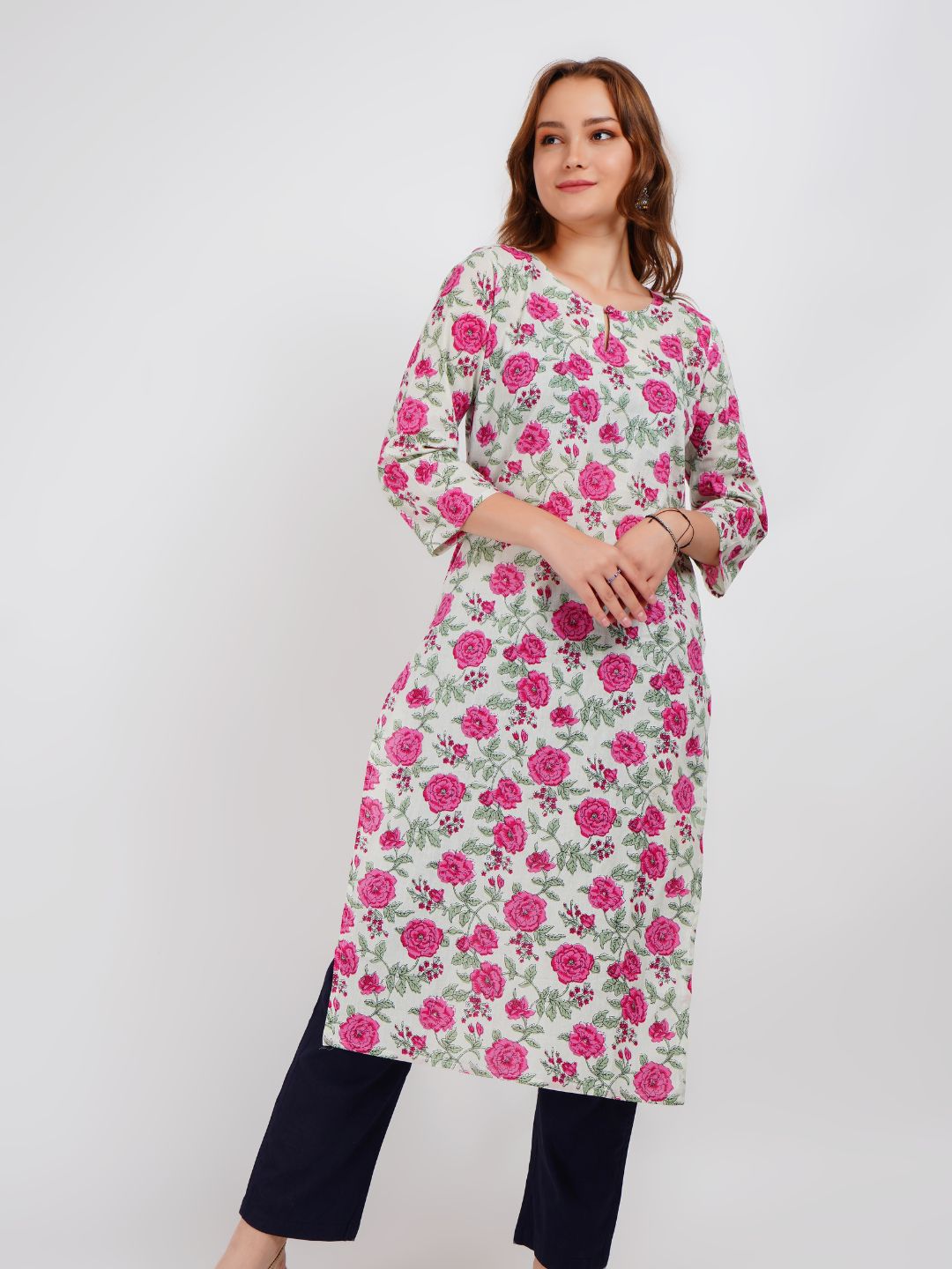 Pink Floral Print Kurta