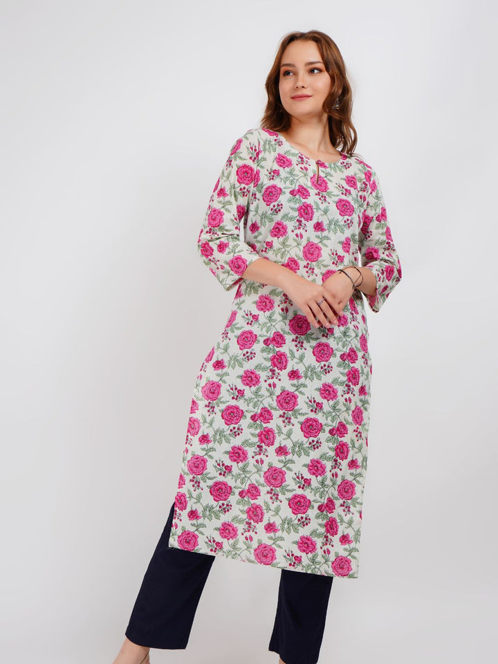 Pink Floral Print Kurta