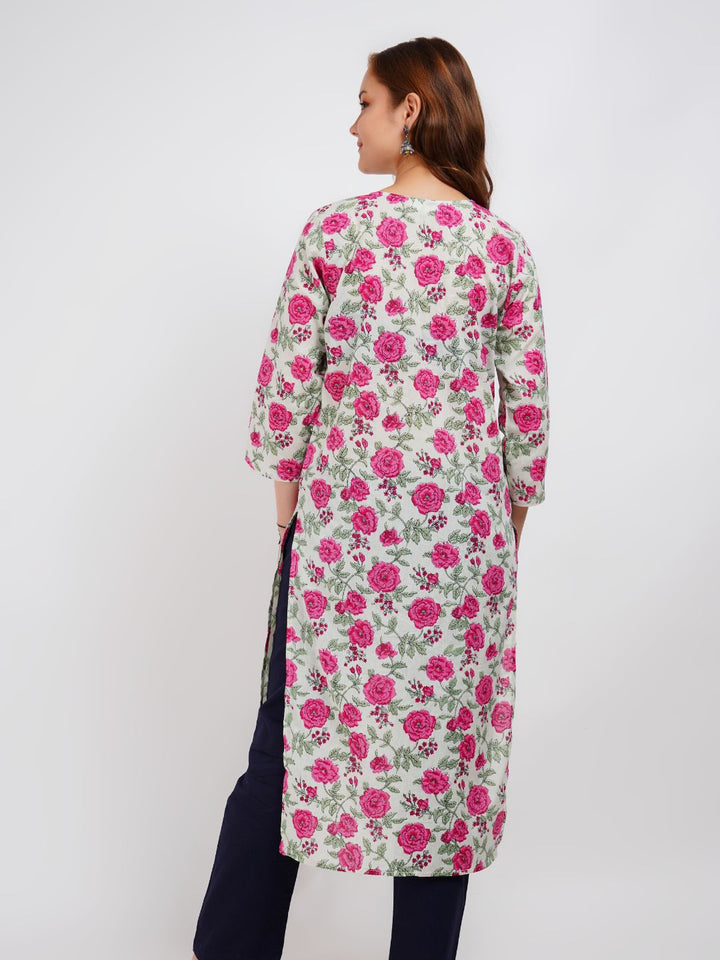 Pink Floral Print Kurta