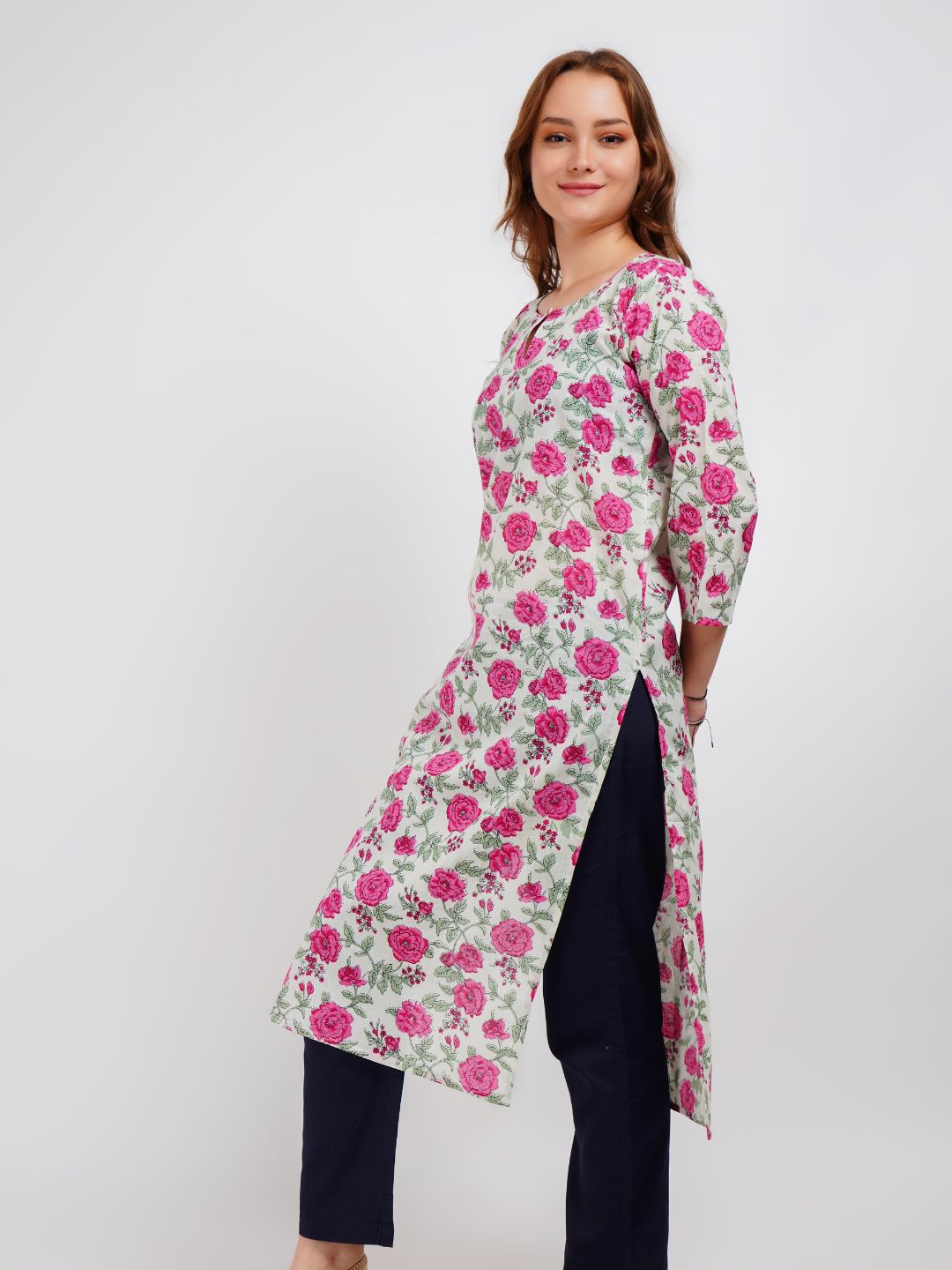 Pink Floral Print Kurta