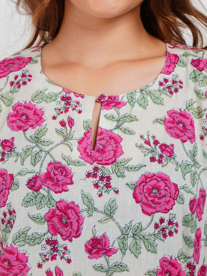 Pink Floral Print Kurta