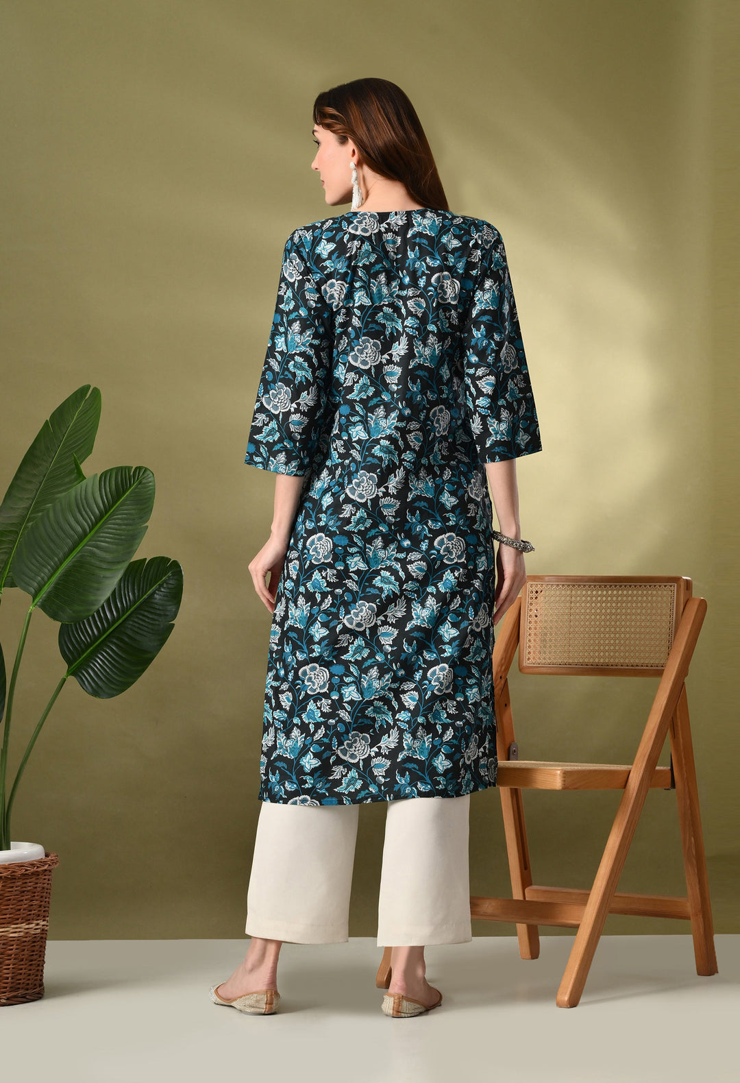 Teal Printed Cotton Kurta