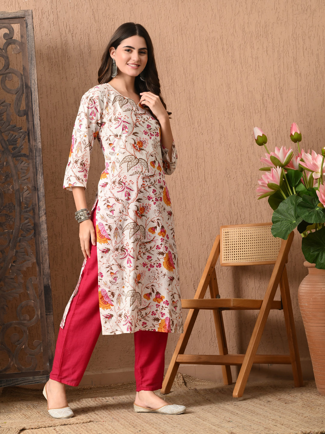 White Printed Cotton Kurta