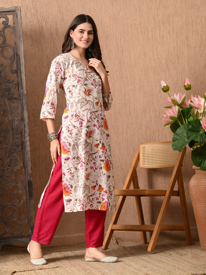 White Printed Cotton Kurta