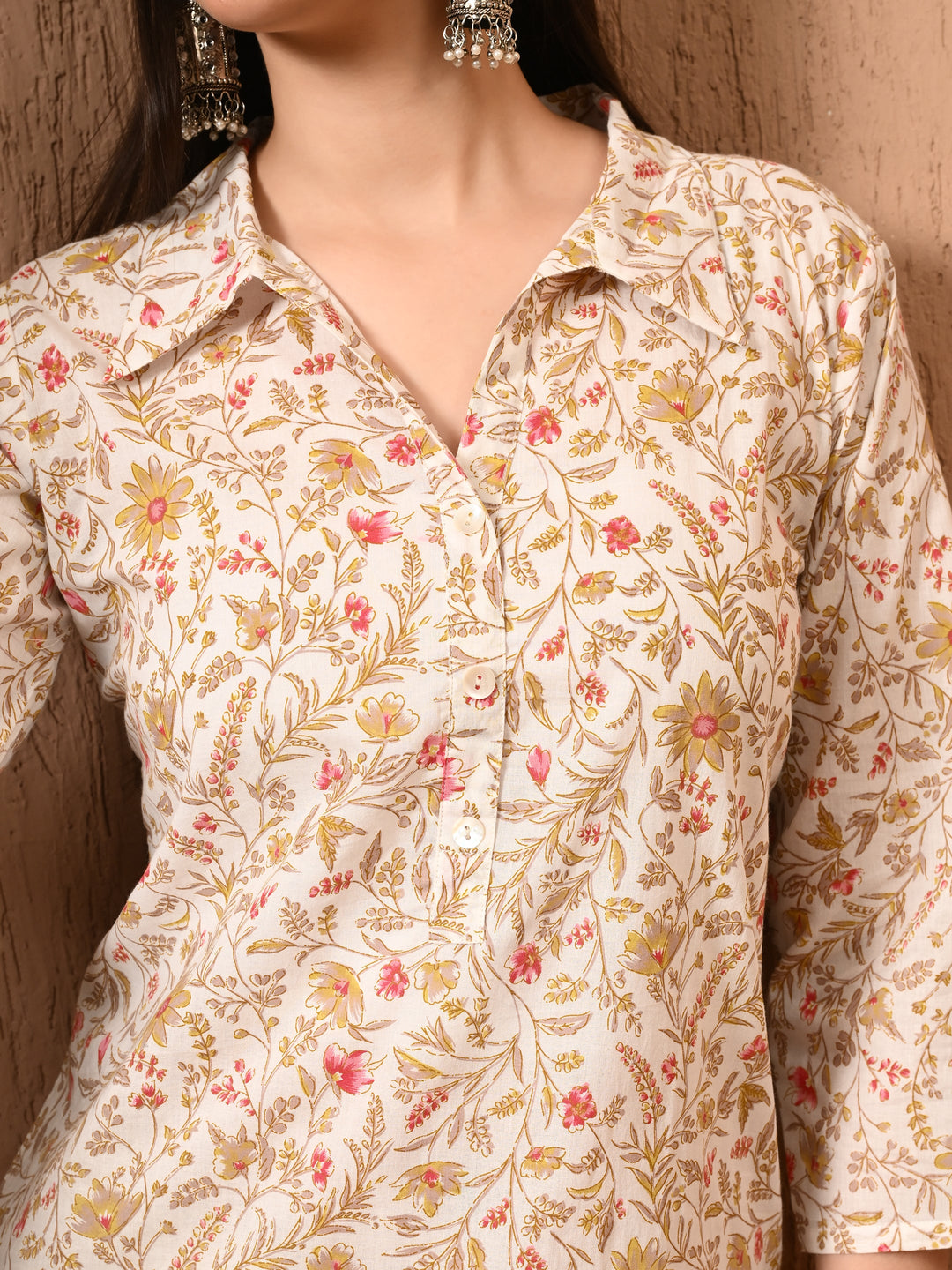 White Floral Print Flared  Kurta