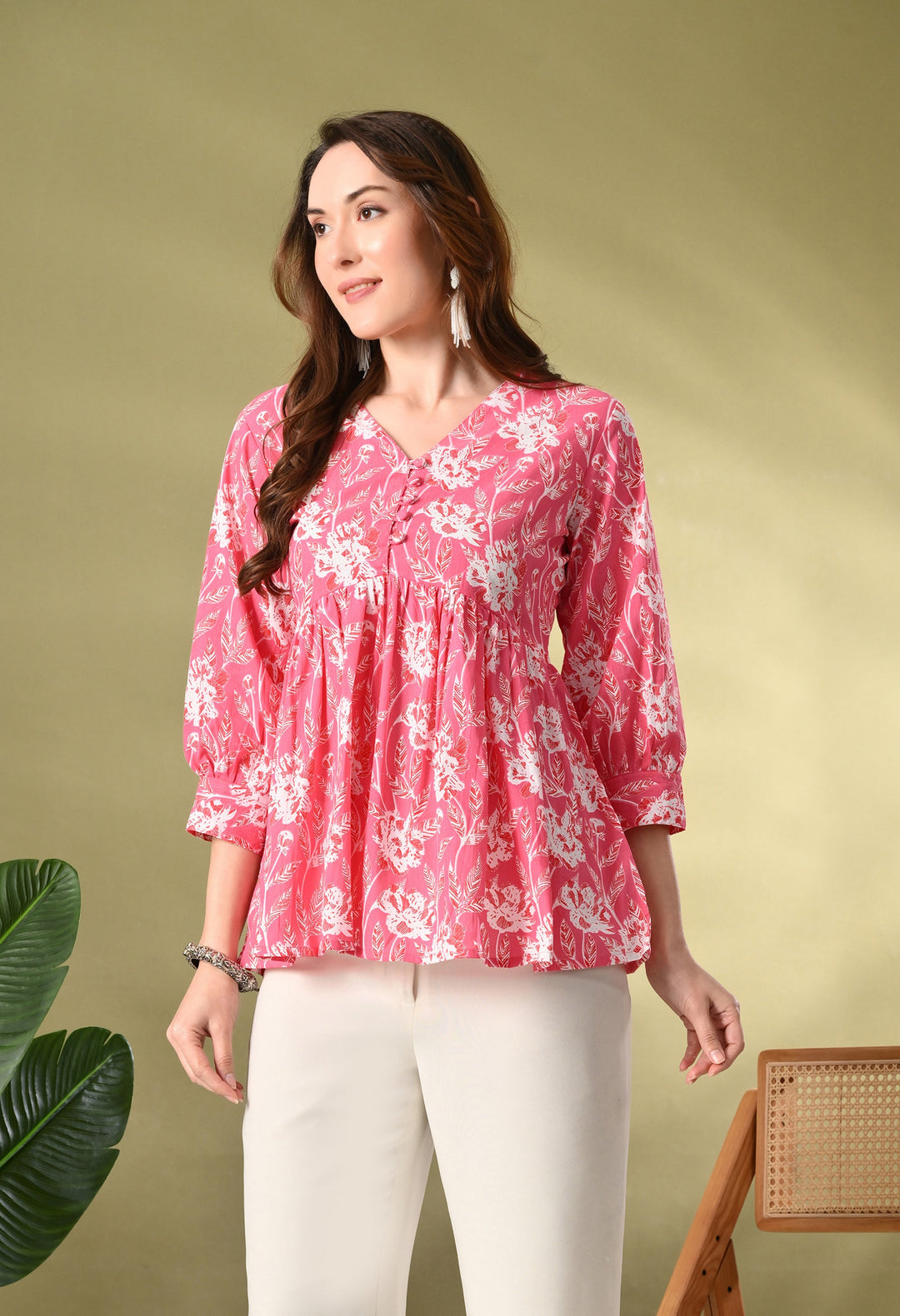 Pink Floral Print Empire Top
