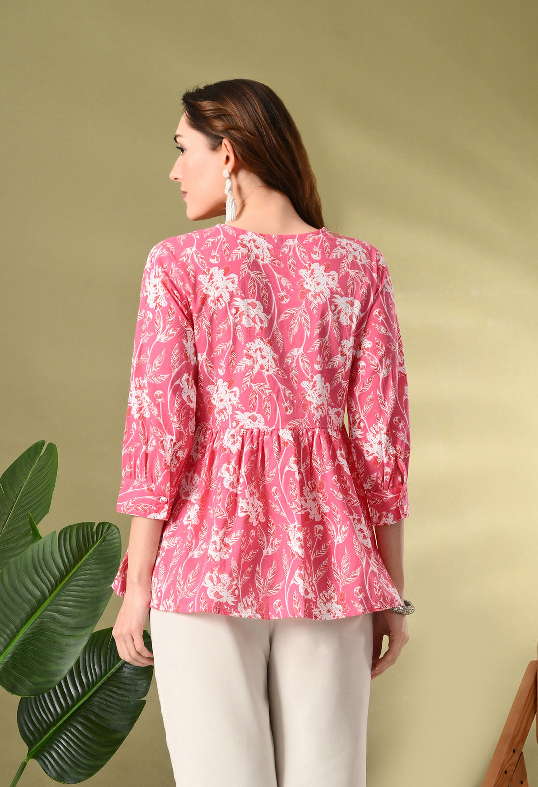 Pink Floral Print Empire Top