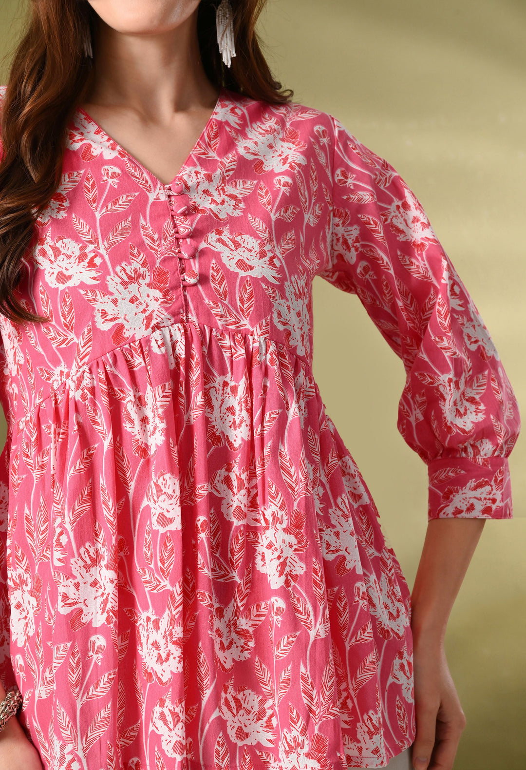 Pink Floral Print Empire Top