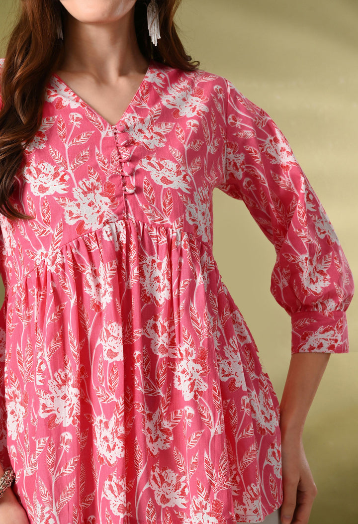 Pink Floral Print Empire Top
