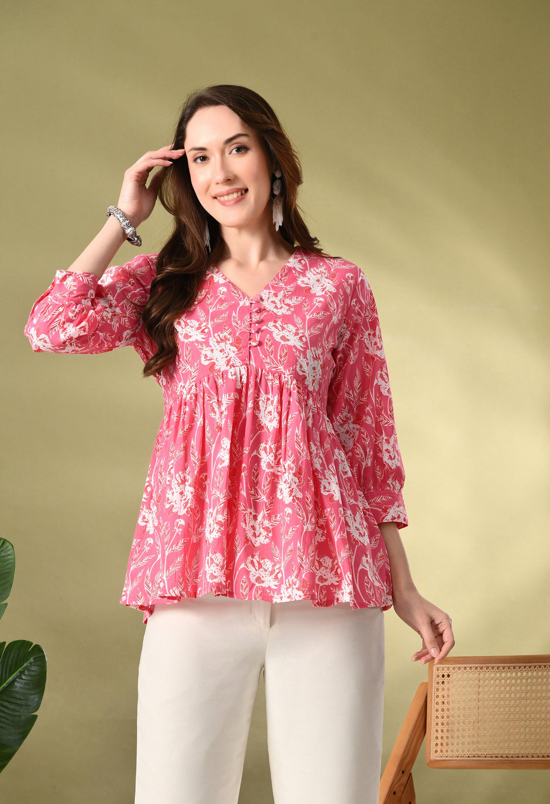 Pink Floral Print Empire Top