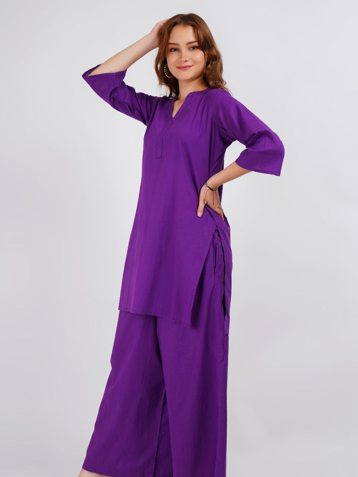 Purple Solid Cotton Co-Ord Set