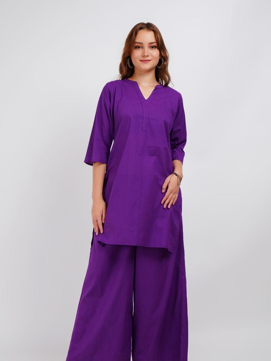 Purple Solid Cotton Co-Ord Set