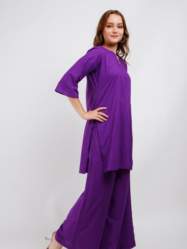 Purple Solid Cotton Co-Ord Set