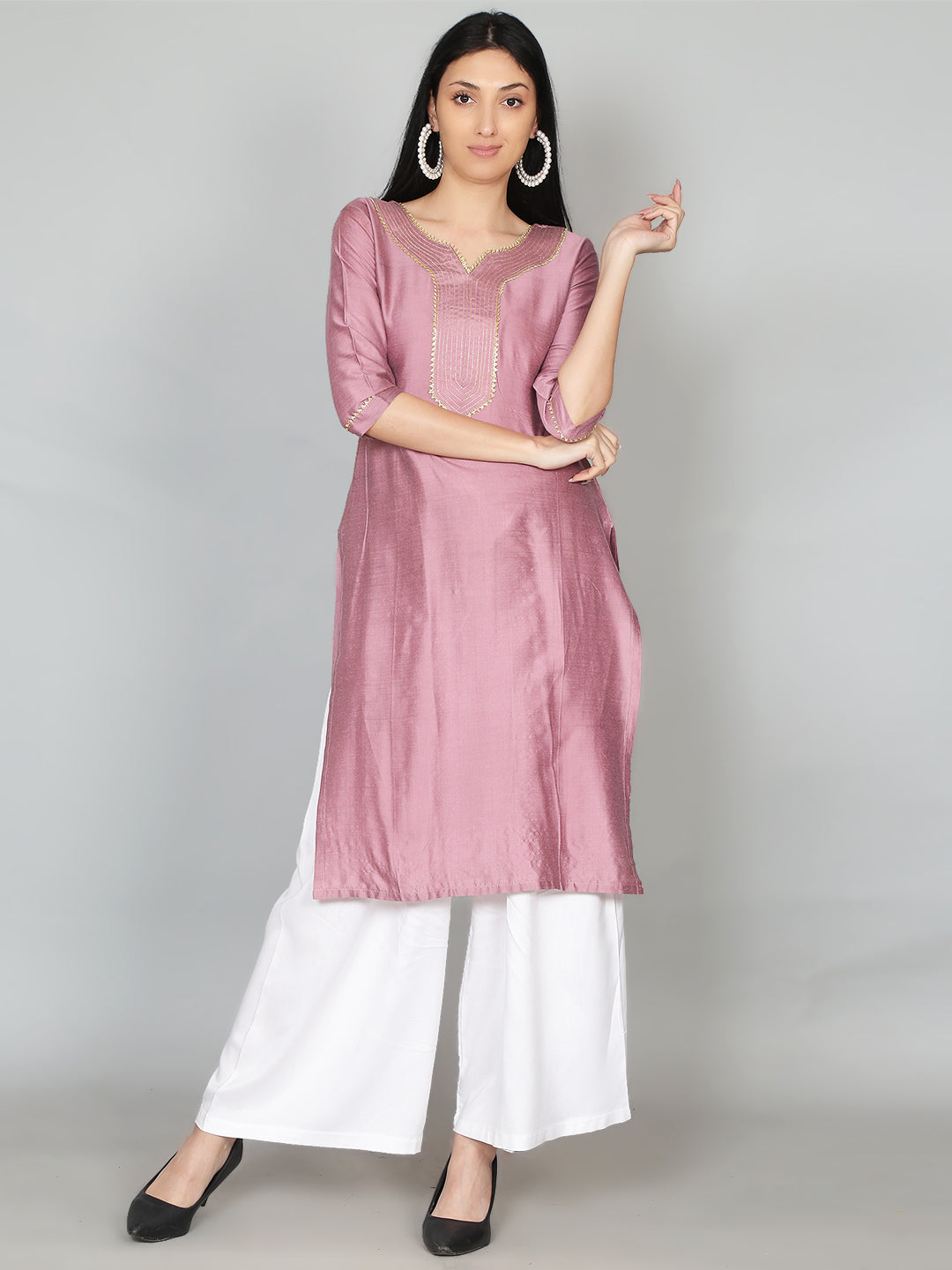 Pink Solid Gota Patti Kurta