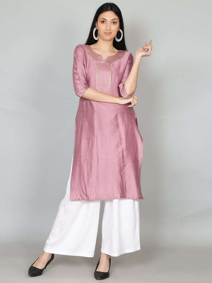 Pink Solid Gota Patti Kurta