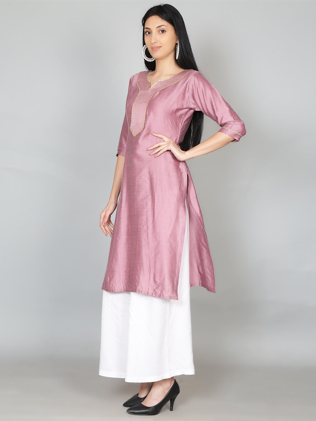 Pink Solid Gota Patti Kurta