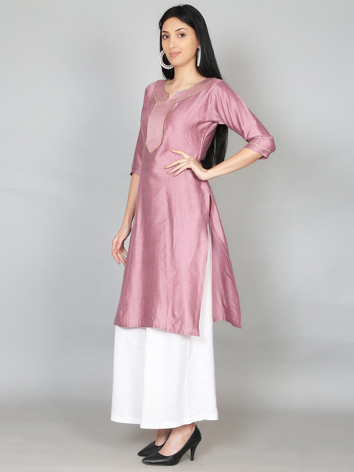 Pink Solid Gota Patti Kurta