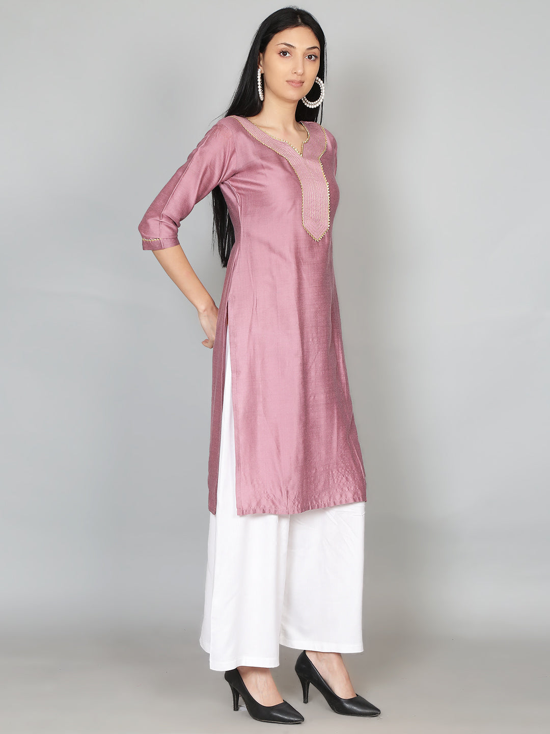 Pink Solid Gota Patti Kurta