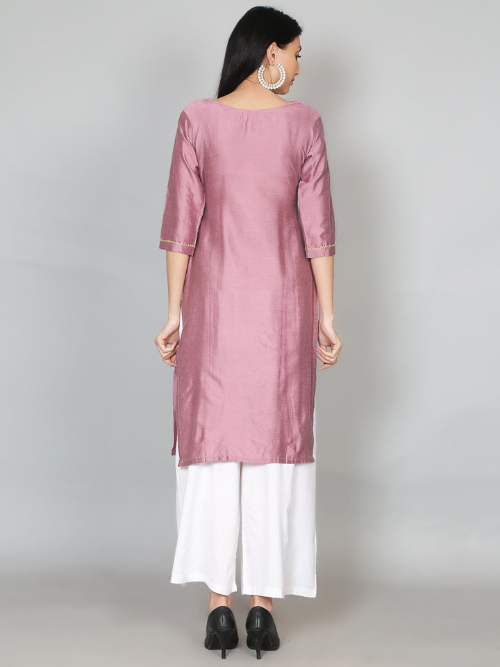 Pink Solid Gota Patti Kurta