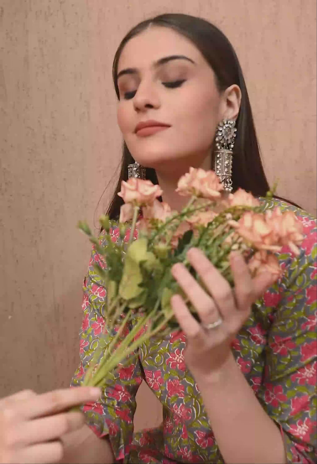 Gray Floral Print Cotton Kurta