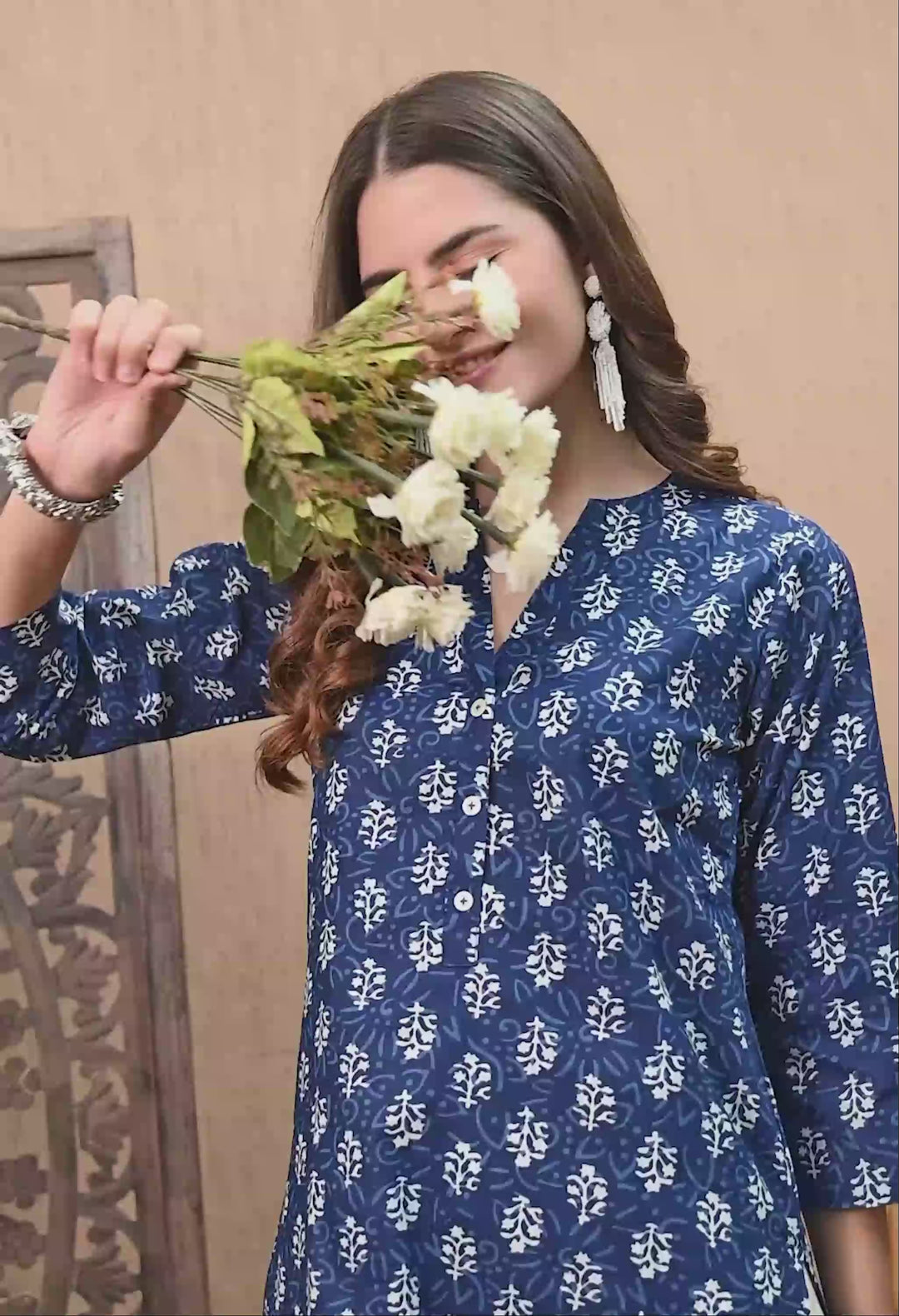 Indigo Blue Printed Cotton Kurta