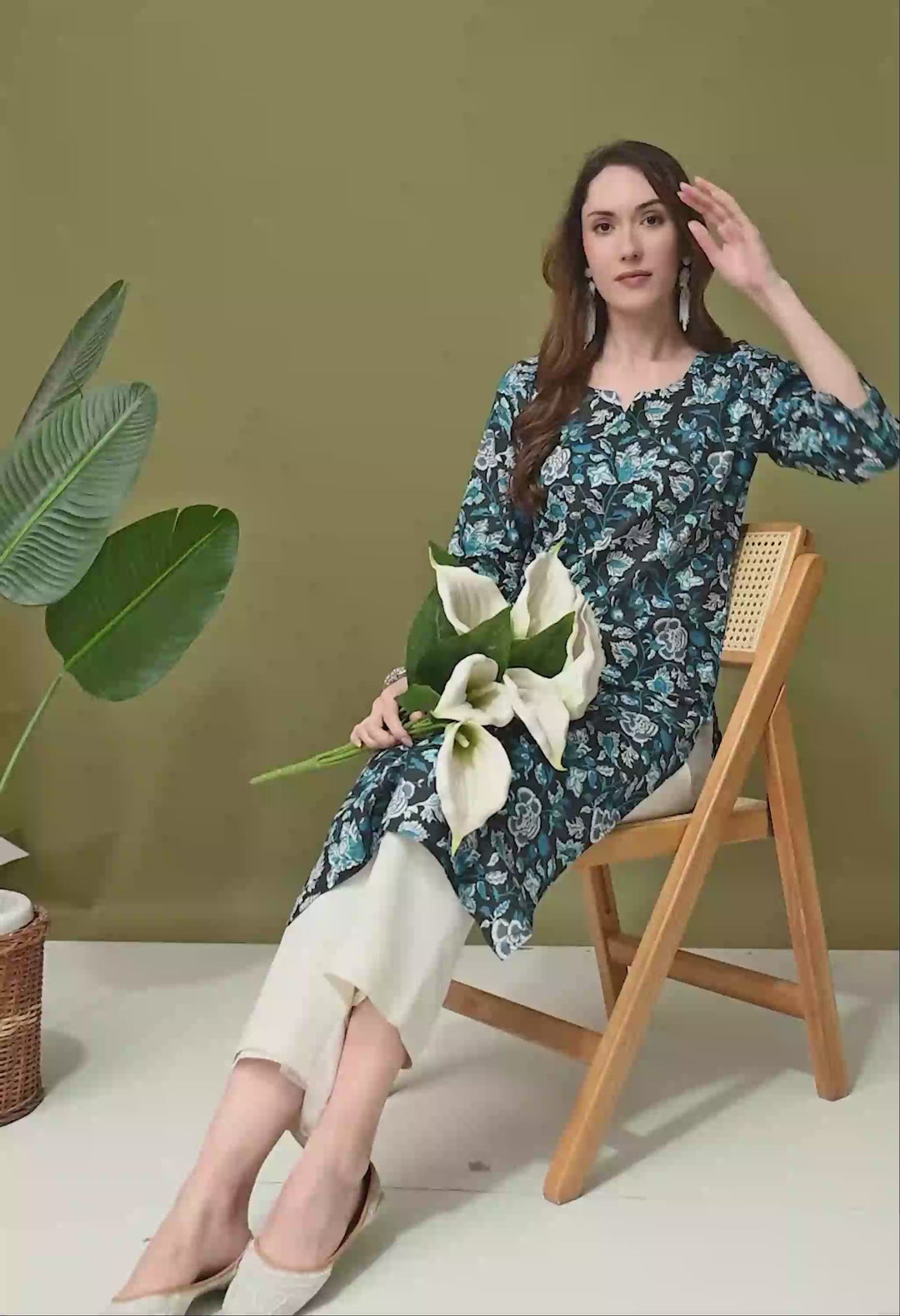 Teal Printed Cotton Kurta