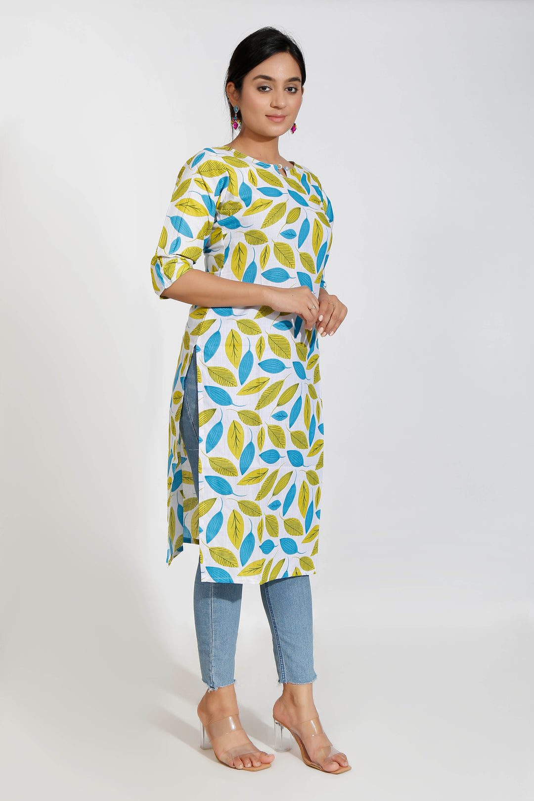 Green Floral Print Cotton Kurta