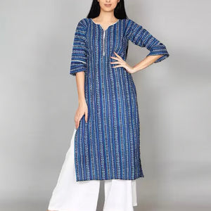 Blue Block Print Indigo Kurta