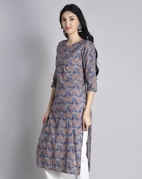 Blue Printed Cotton Kurta