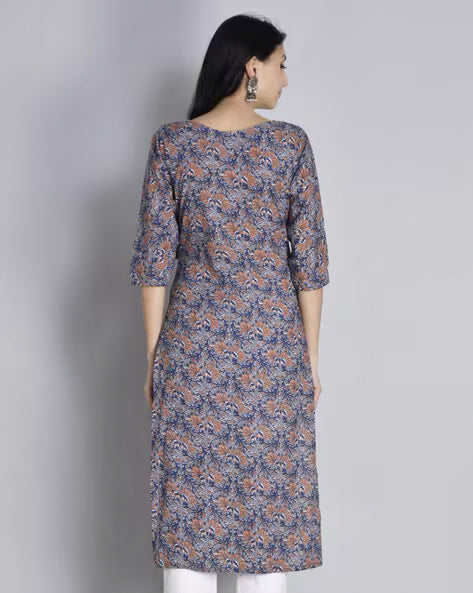 Blue Printed Cotton Kurta
