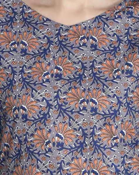 Blue Printed Cotton Kurta