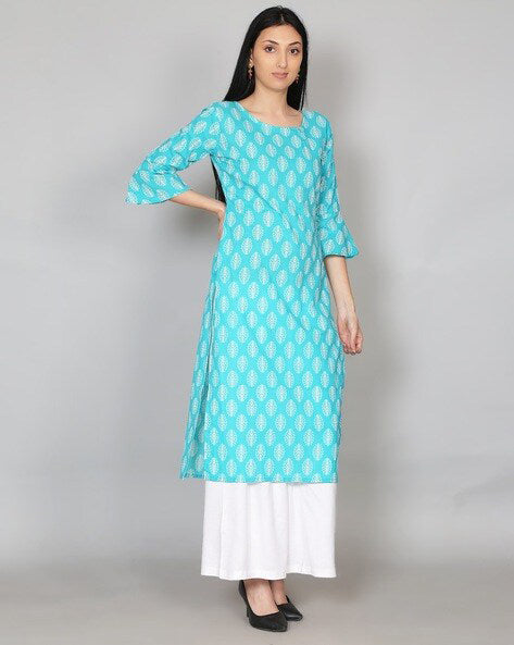 Light Blue Printed Cotton Kurta