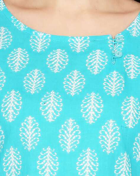 Light Blue Printed Cotton Kurta