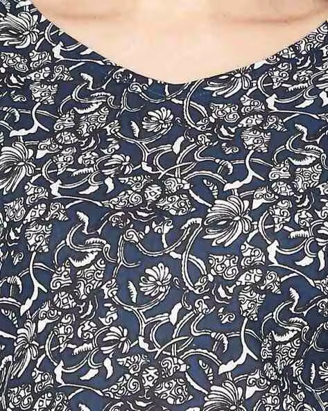 Deep Blue Cotton Printed kurta
