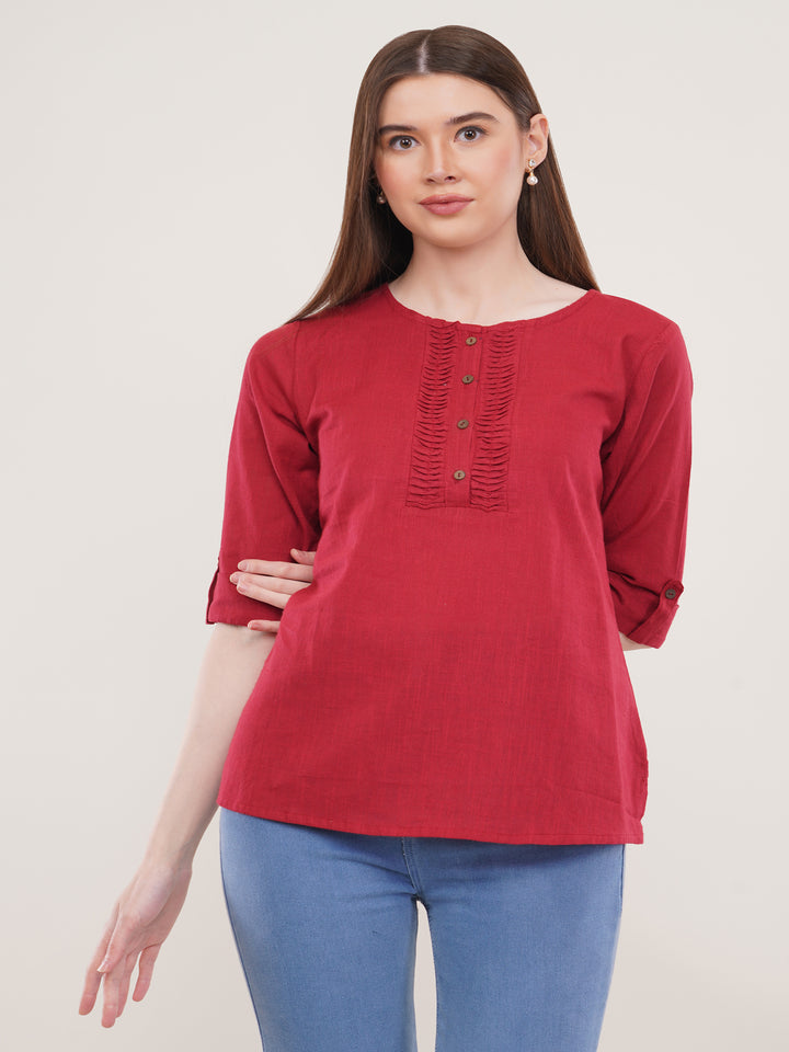 Maroon Solid Roll Up Sleeves top