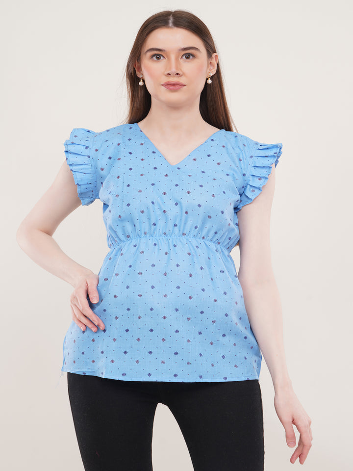 Blue Cotton printed Flared Top