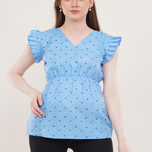 Blue Cotton printed Flared Top