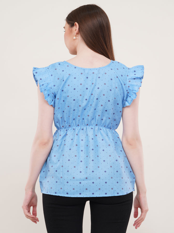 Blue Cotton printed Flared Top