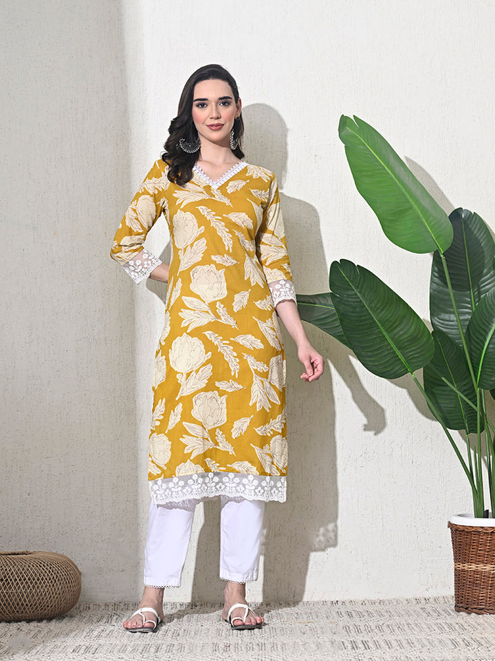 Yellow Leheriya Print Cotton Kurta