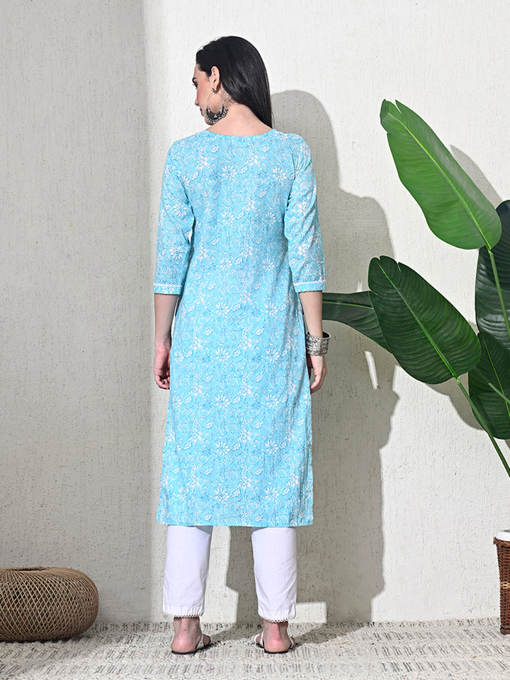 Light Blue Block Print Angarakha Kurta