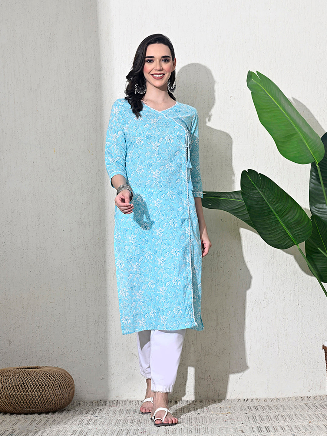 Light Blue Block Print Angarakha Kurta