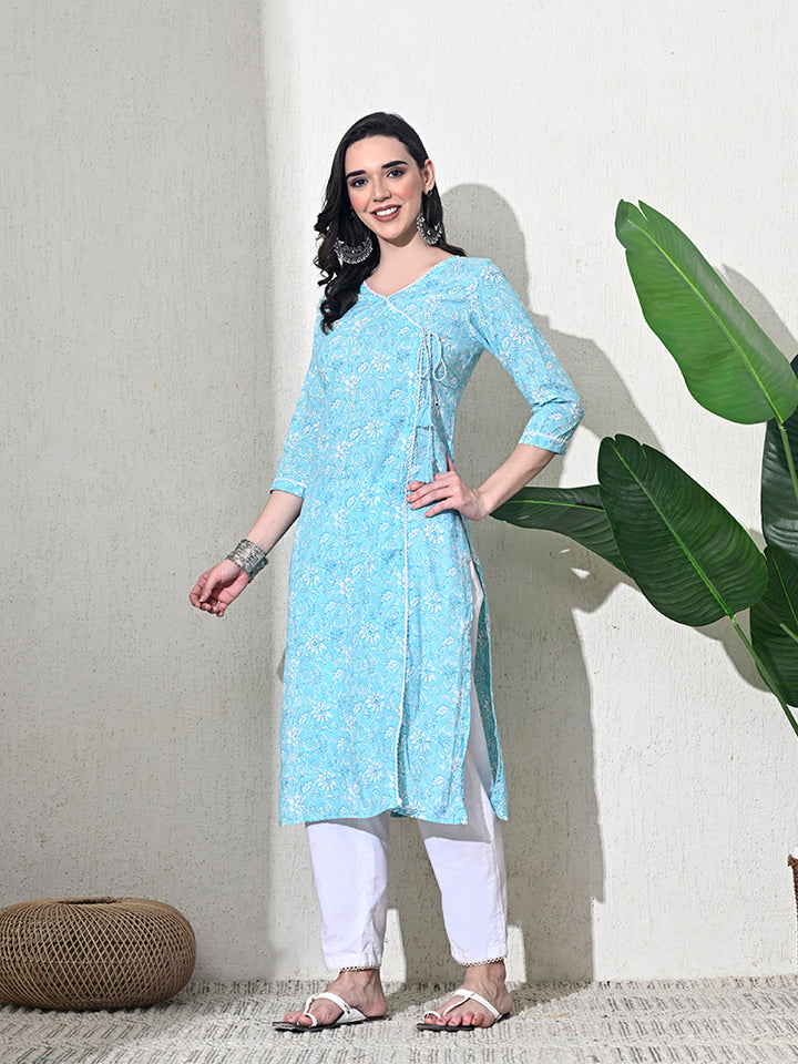 Light Blue Block Print Angarakha Kurta